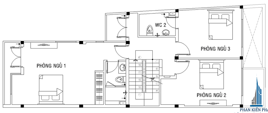 Thiết kế nhà 3 tầng - Mặt bằng lầu 1