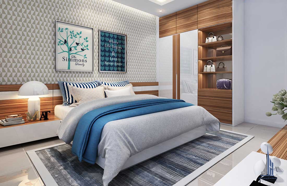 Phòng ngủ với màu sắc hài hòa tạo cảm giác thoải mái dễ chịu